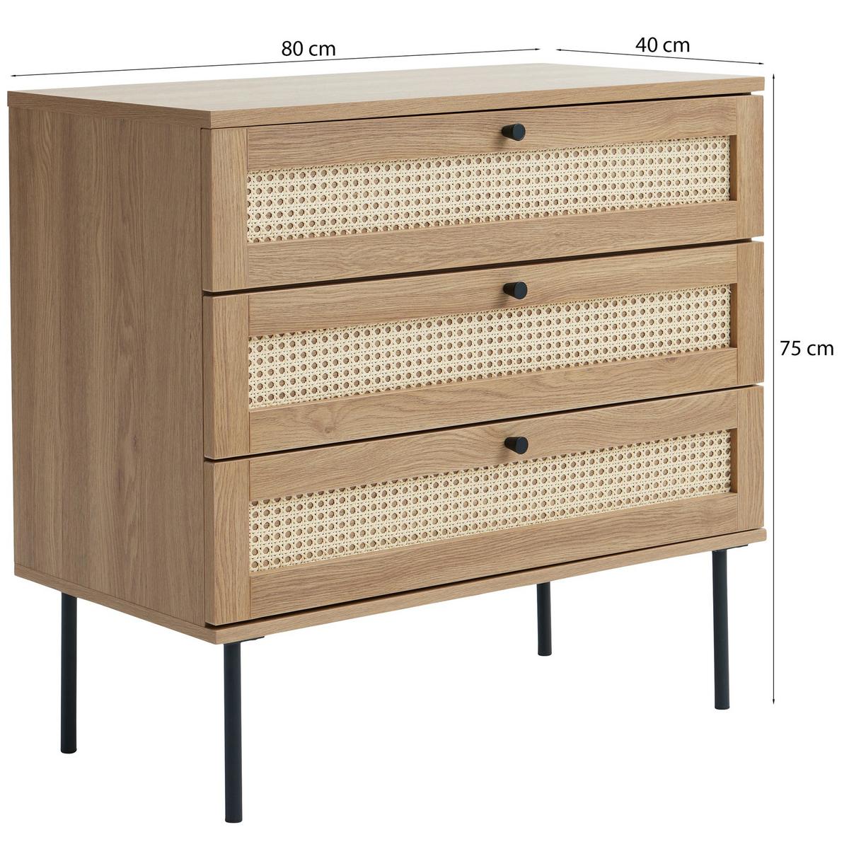 KOMMODE Mogest mit 3 Schubladen 80 cm - Beige/Schwarz, Holzwerkstoff/Kunststoff (80/75/40cm) - Selsey