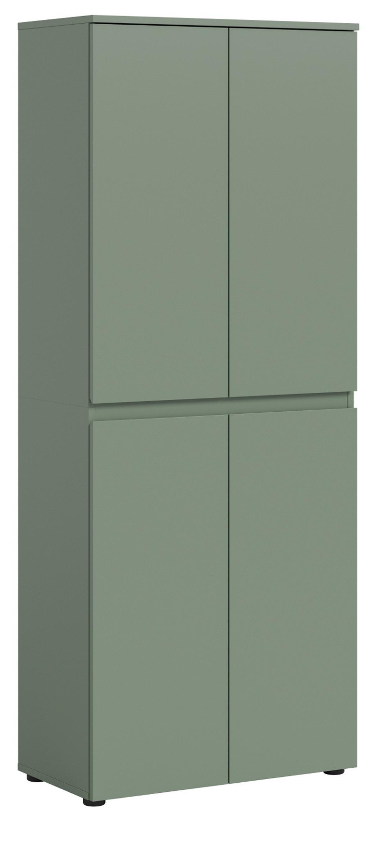 MEHRZWECKSCHRANK grün 70 x 175 cm, Stauraumschrank 4-türig mit 9 Fächern - Schwarz/Grün, Holzwerkstoff/Kunststoff (70/175/37cm) - Inn.Furn
