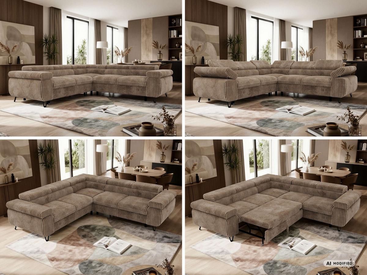 ECKSOFA QUADRO L - Braun Cord - Rechts Seite - Schwarz/Braun, Textil/Metall (269/269cm) - MKS