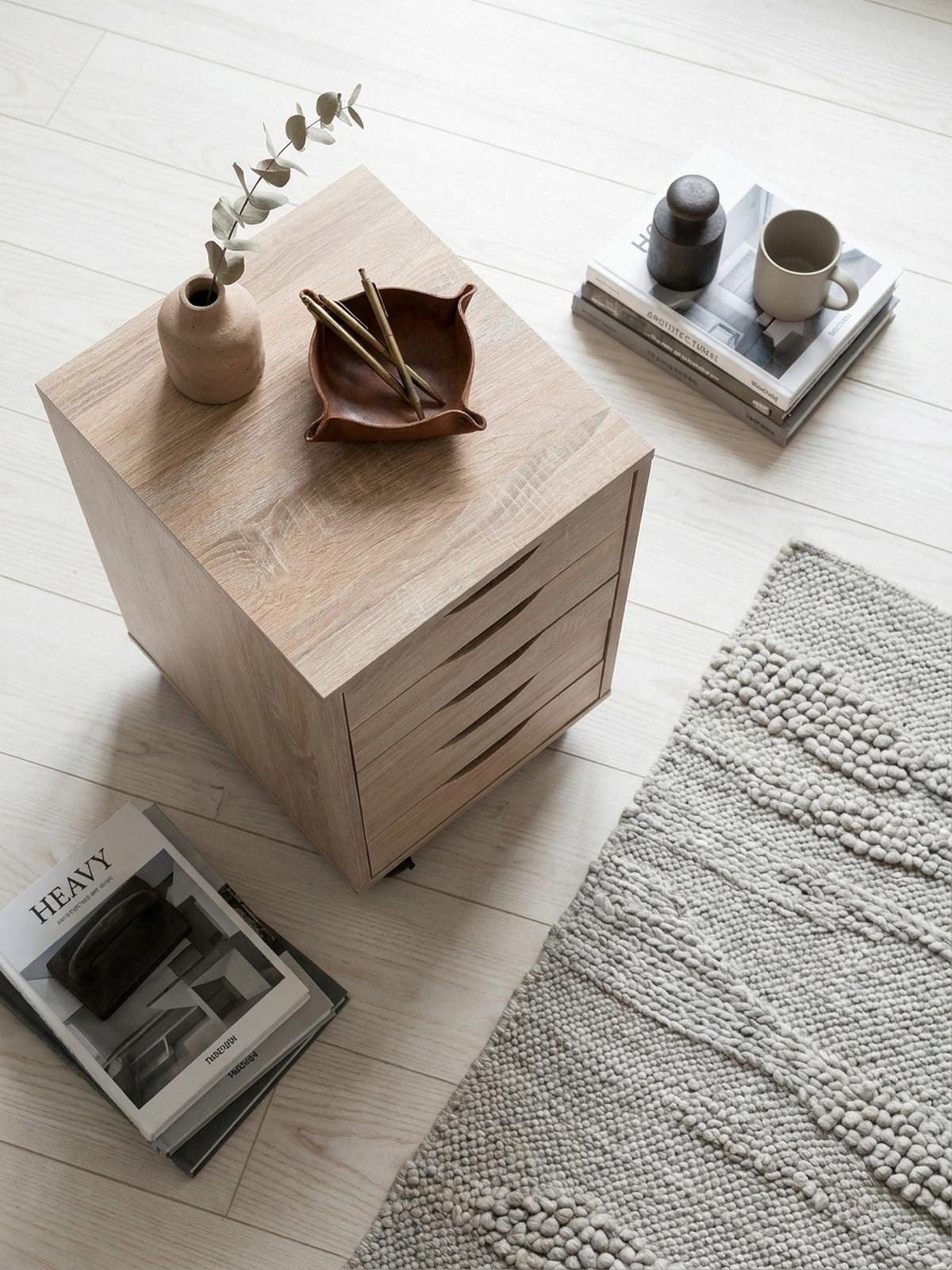 ROLLCONTAINER – MDF-Holz, Sonoma, 5 Schubladen, Rollen, für Büro oder Wohnzimmer - Beige/Schwarz, Holz/Kunststoff (38/64/33cm) - KADIMA DESIGN