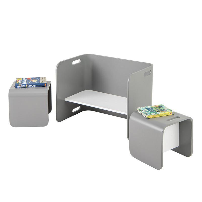 KINDERTISCH‑SET aus Birkenholz grau(3-tlg) - Grau, Holz (66/51/41cm) - COSTWAY