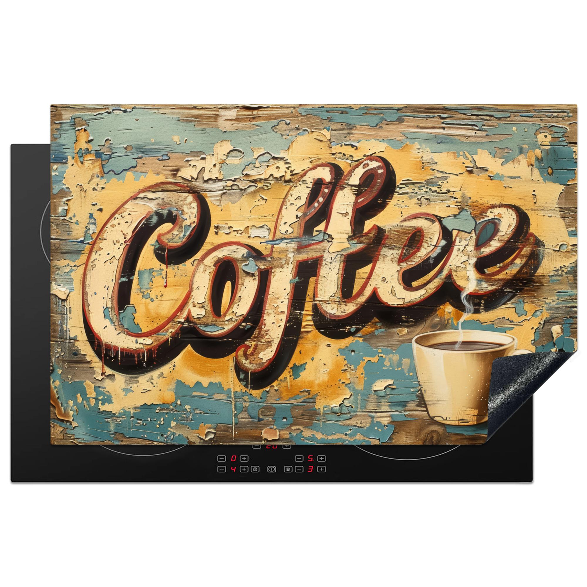 HERDABDECKPLATTE Kaffee - Vintage - Braun - Tasse Induktionsmatte 81x52 cm - Teakfarben, Kunststoff (81/52/0.2cm) - MuchoWow