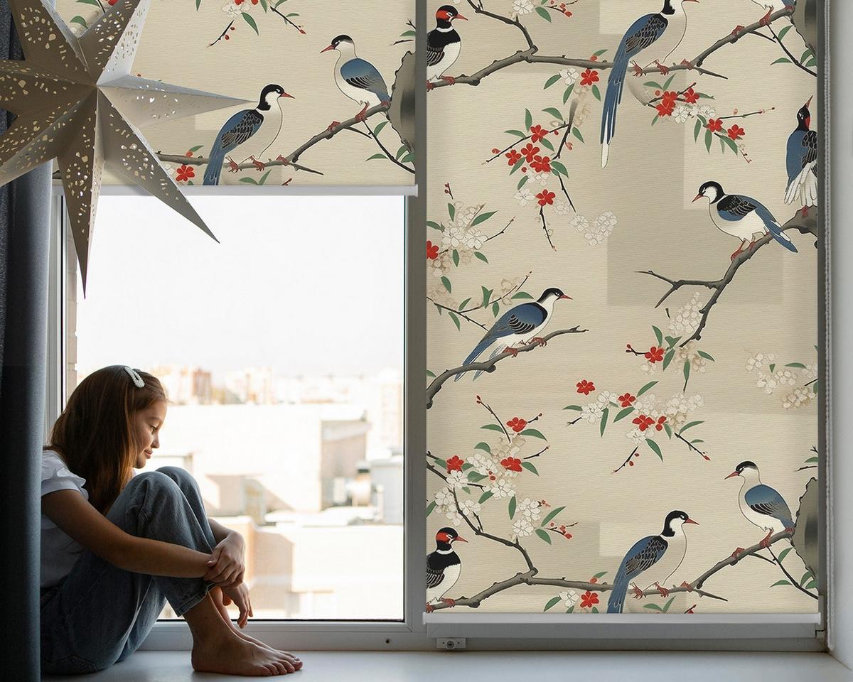 INNENROLLO - Fensterrollo - Rollo - 90x140 cm - Vögel auf einem Baum - Braun, Kunststoff (90/140/0.5cm) - TULUP