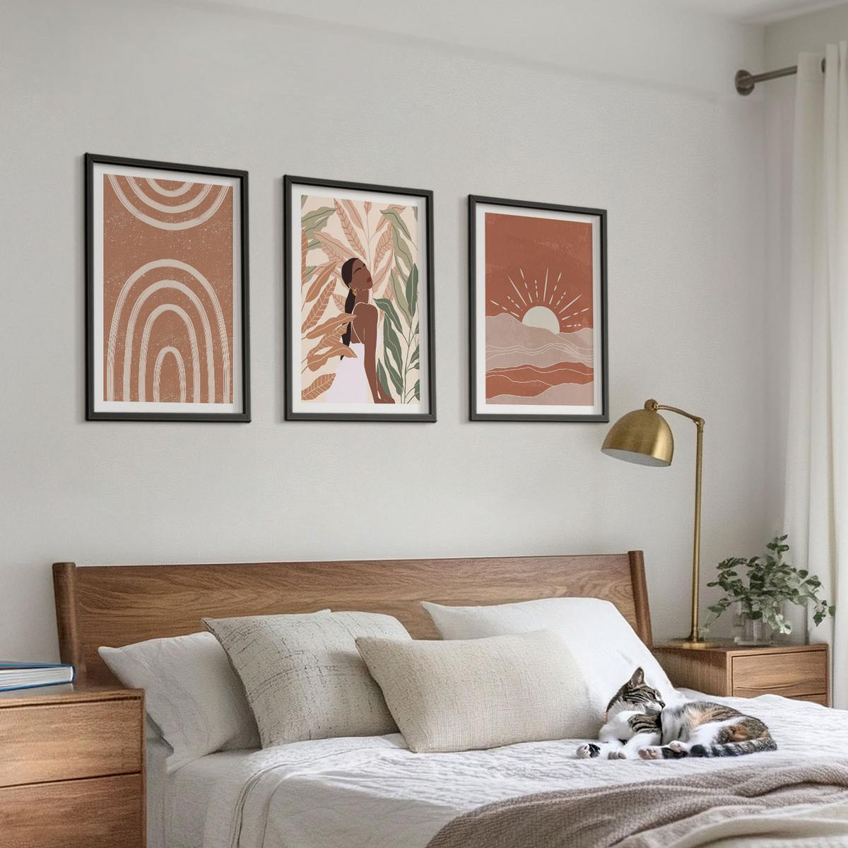BILDER SET 3er Set - 40x60 cm Schwarzer Rahmen - abstrakte Formen im Boho-Stil - Schwarz, Kunststoff (40/60cm) - TULUP