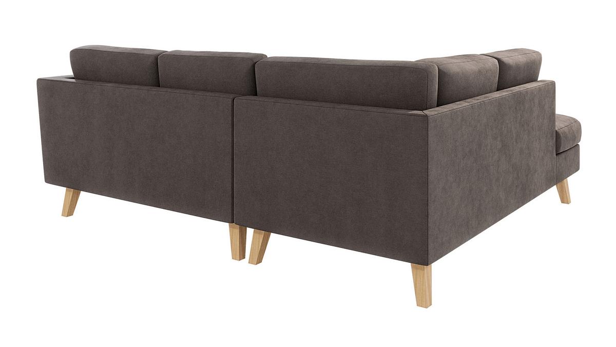 ECKSOFA Mario Braun - Khaki Microfaser - Dunkelbraun/Naturfarben, Buchenholz/Textil (221/186cm) - S-Style Möbel