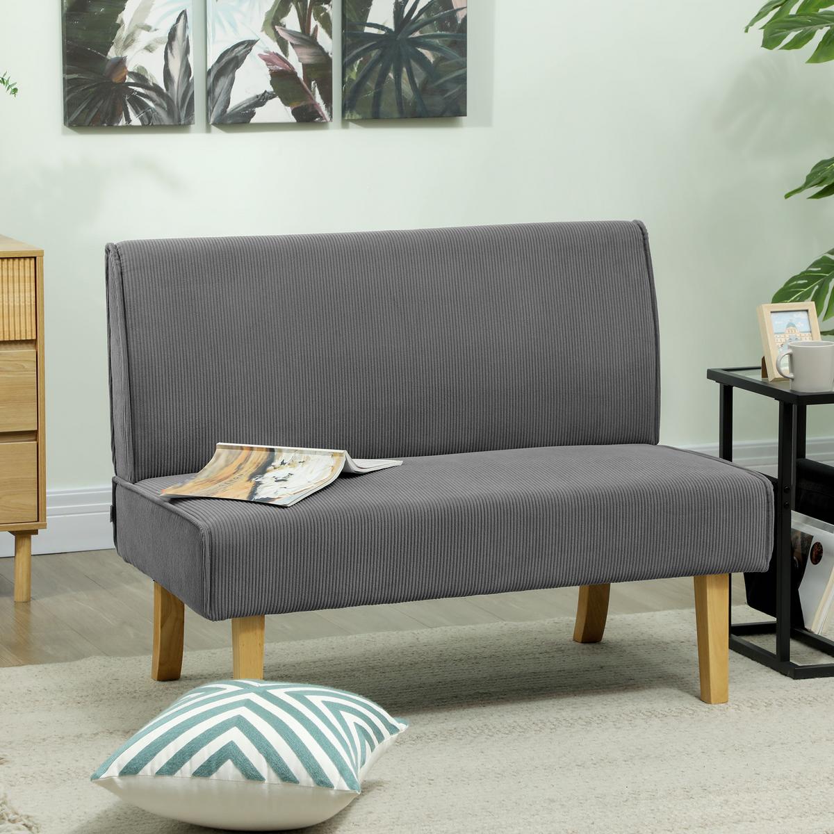 SOFA 2 Sitzer, mit Cord-Optik, 110 x 62 x 85 cm, Grau - Grau, Textil (62/85/110cm) - HOMCOM