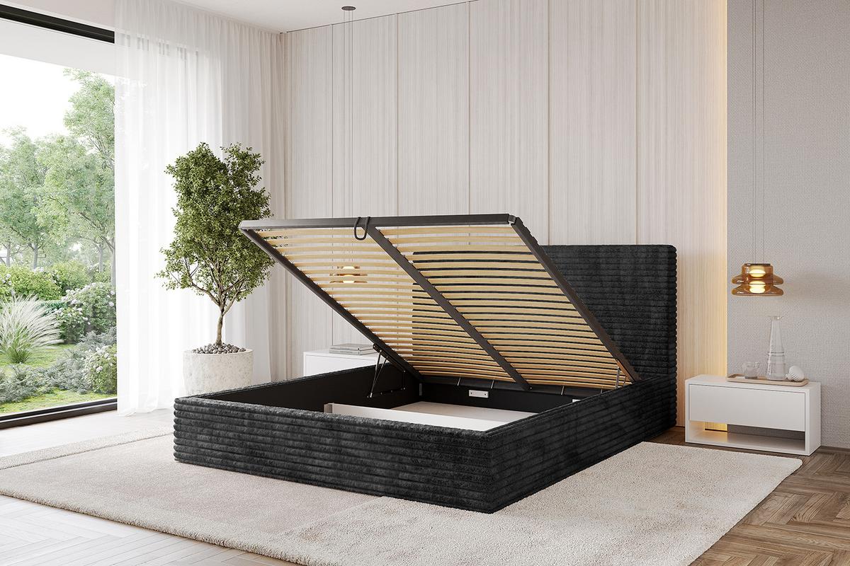 POLSTERBETT mit Bettkasten und Lattenrost, Bett mit Matratze H3/H4 - ALOVA 120x200 Schwarz - Schwarz, Holzwerkstoff/Textil (120/200cm) - ALTDECOR