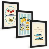 BILDER SET 3er Set - 20x30 cm Schwarzer Rahmen - Italienische Aromen und Lifestyle-Bilder - Schwarz, Kunststoff (20/30cm) - TULUP