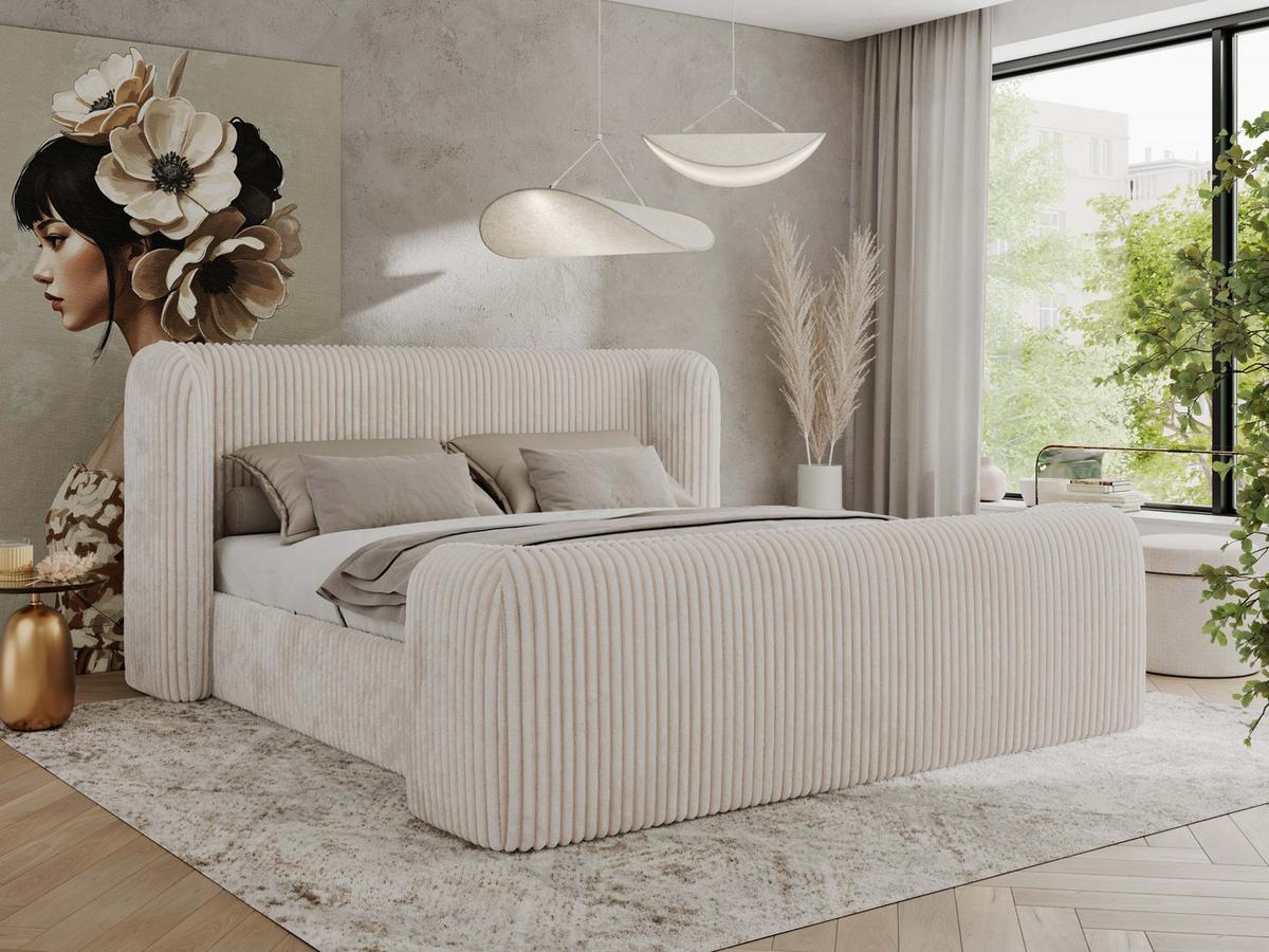 POLSTERBETT EMORA CLASSIC DUO 140/200 - Beige Cord - Multipocket-Matratze - Beige, Textil (140/200cm) - MKS