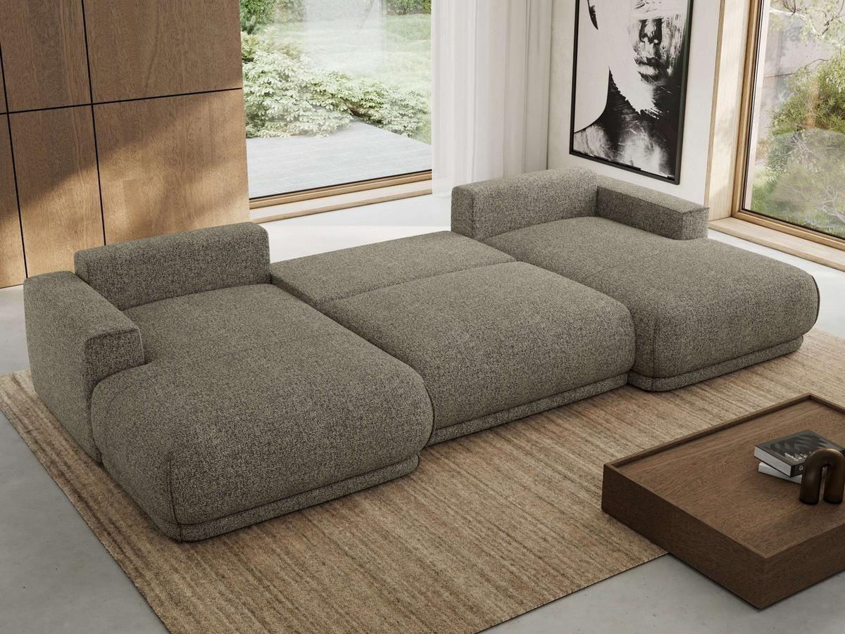 WOHNLANDSCHAFT RINA U Grau Strukture - Schwarz/Grau, Kunststoff/Textil (360/85/170cm) - MKS