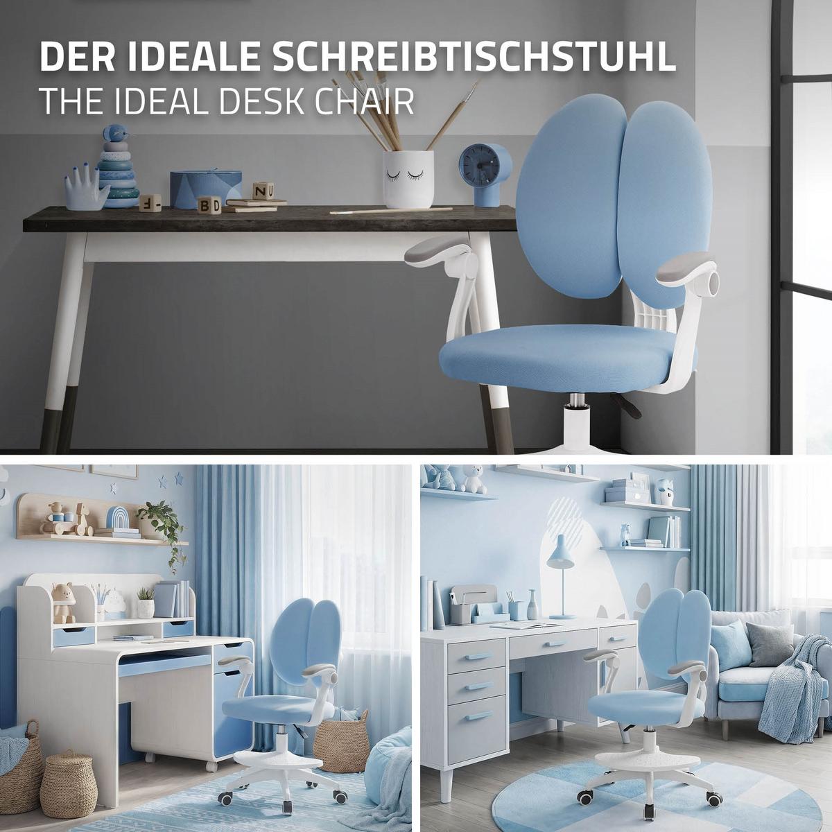 KINDERSCHREIBTISCHSTUHL Blau 95-107 cm aus Polyester - Blau/Weiß, Kunststoff/Textil (53/107/53cm) - ML-DESIGN