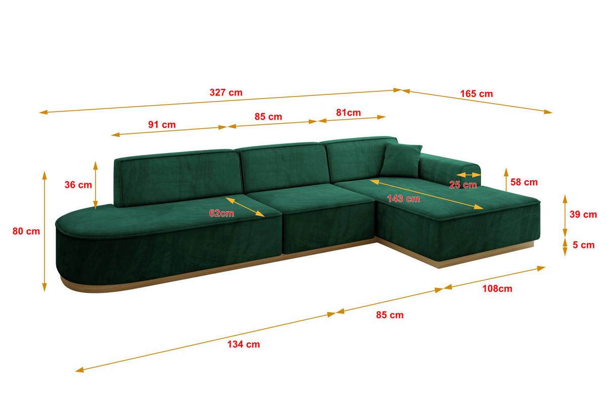 ECKSOFA Ottomane Rechts IREA-L2-v2 - 327x165x80 cm Grün - Dunkelgrün, Holzwerkstoff/Textil (327/165cm) - ALTDECOR