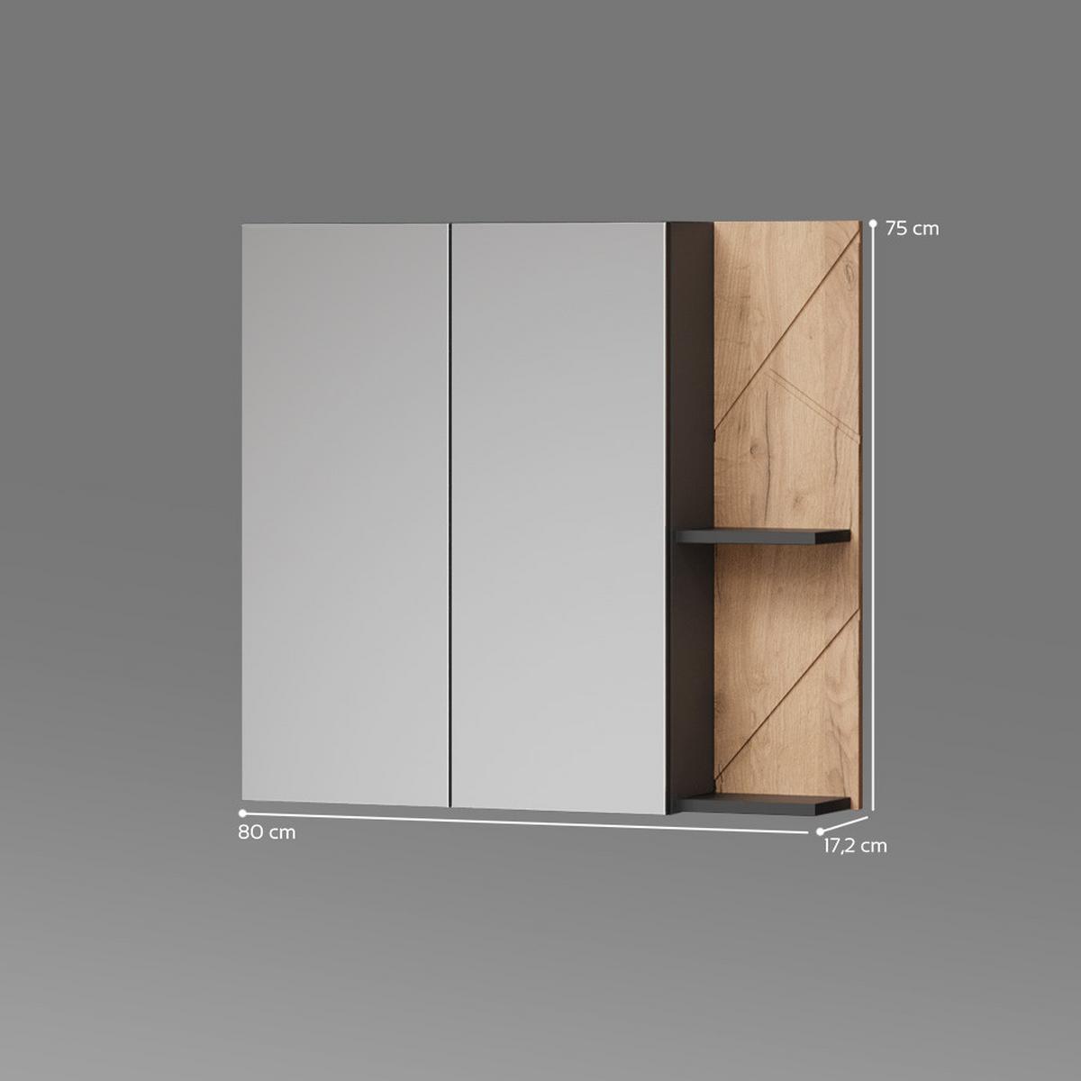 SPIEGELSCHRANK Ronco Anthrazit/Goldkraft Eiche 80 x 75 cm - Honigeiche/Anthrazit, Holzwerkstoff (80/75/17.2cm) - Livinity®