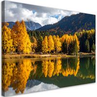 LEINWANDBILD Herbstlandschaft See Berge Natur 100x70cm - Gelb, Textil (100/70cm) - Feeby