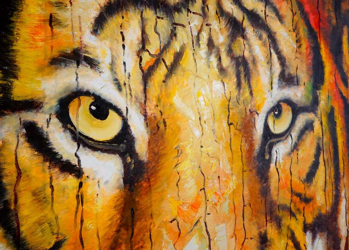 ÖLGEMÄLDE TIGER HANDGEMALT Mehrfarbig - Multicolor, Textil (90/100cm) - MCW