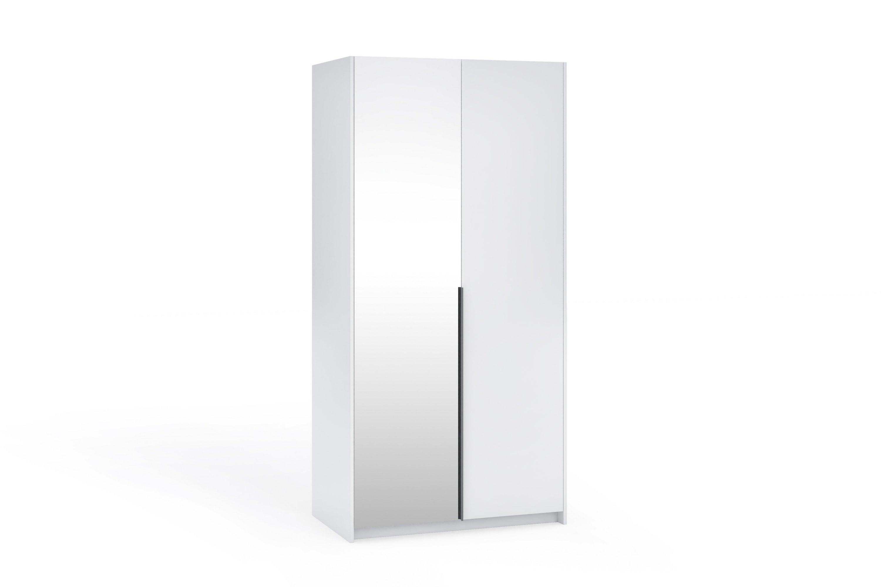 DREHTÜRENSCHRANK THALIA 100/204/58cm 2-türig mit Spiegel Weiß - Weiß, Holzwerkstoff (100/204/58cm) - MASSENO