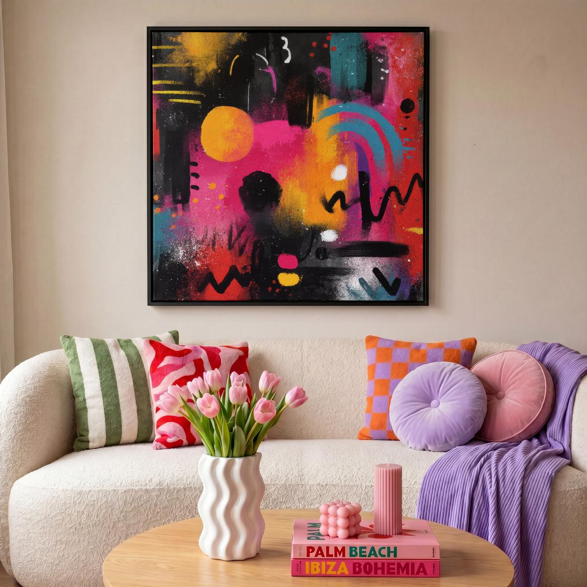 LEINWAND Bilder mit Rahmen - Farbflächen - Formen - Bunt - Abstrakt - 90x90 - Pink, Textil (90/90cm) - MuchoWow