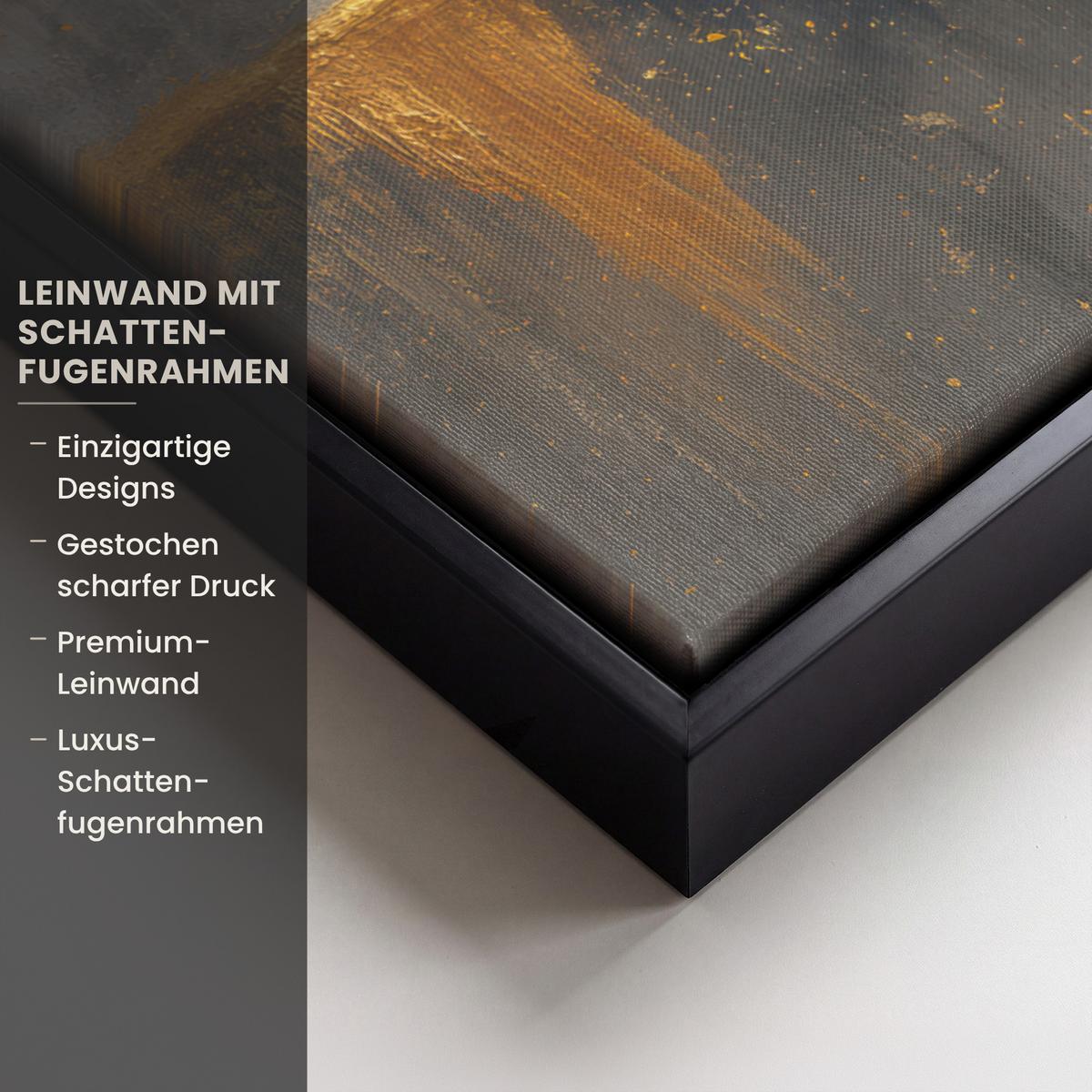 LEINWAND Bilder mit Rahmen - Baum - Blätter - Gold - Abstrakt - 70x100 - Grau, Textil (70/100cm) - MuchoWow