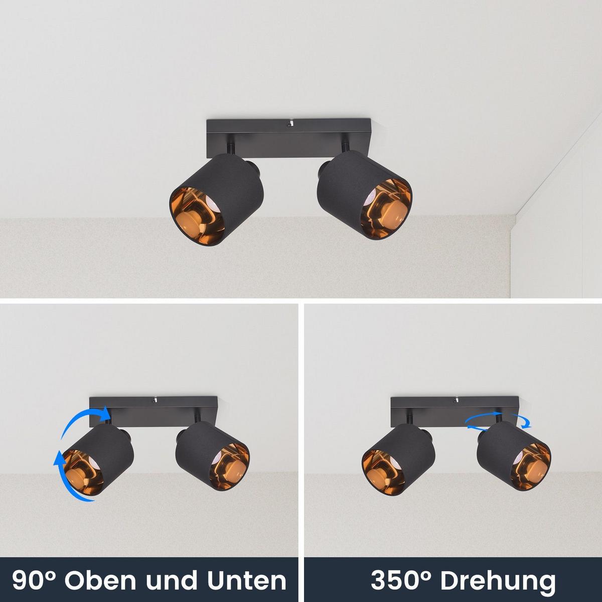 DECKENSTRAHLER Brand 2-flammig 25/11/21 cm - Schwarz, Textil (25/11/21cm) - Nettlife