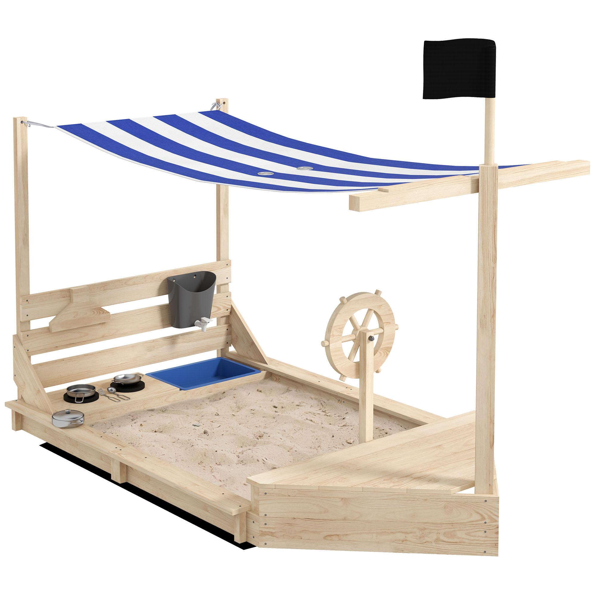 SANDKASTEN Sandkiste groß mit Abdeckung im Schiff Design Matschekiste aus Holz - Naturfarben, Holz (180/103/144.5cm) - Outsunny