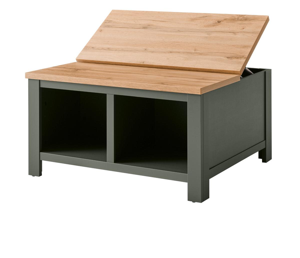 COUCHTISCH grün, Wotan Eiche Landhaus, Beistelltisch quadratisch mit Truhe - Dunkelgrün/Eiche Wotan, Holzwerkstoff (93/93/50cm) - Furn.Design