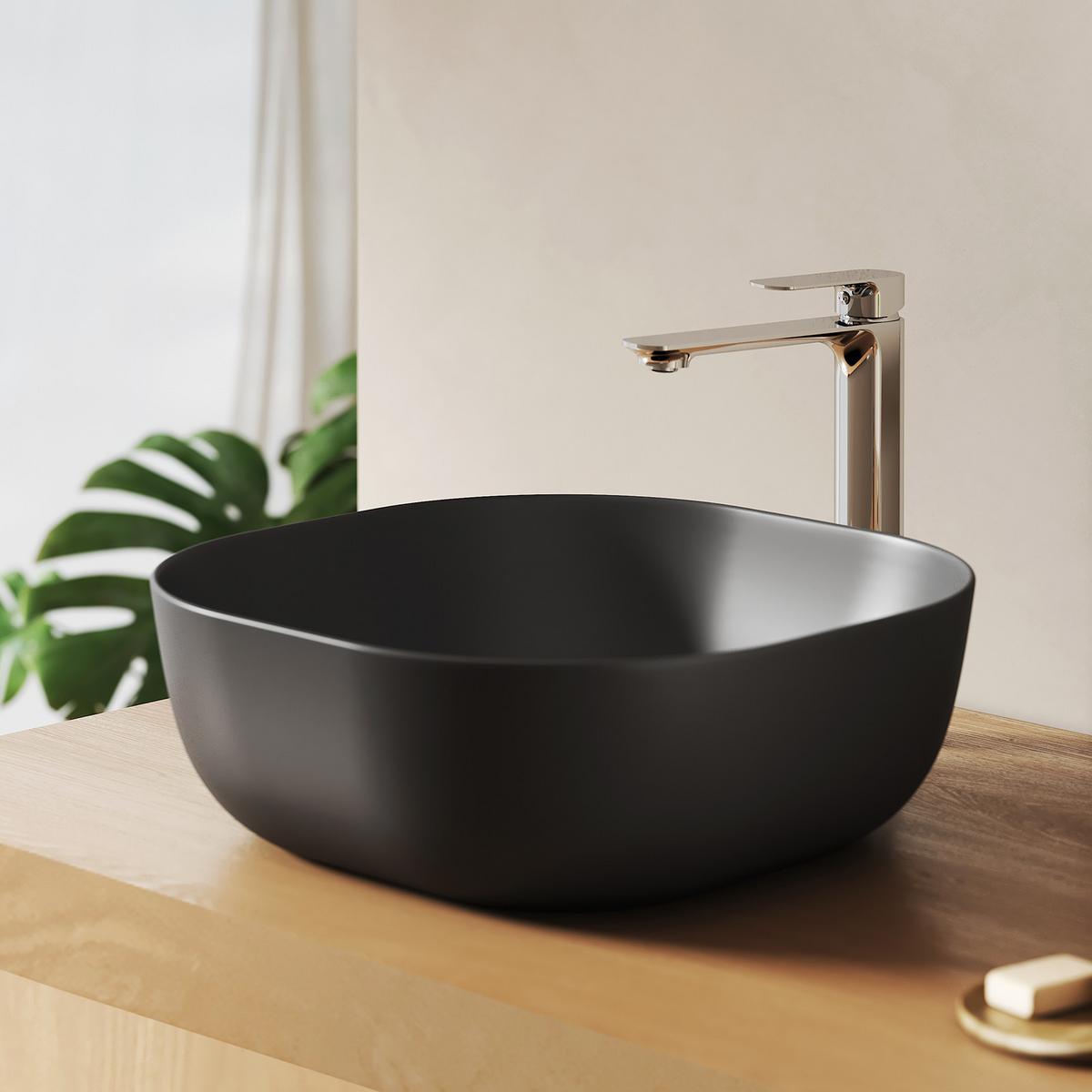 WASCHBECKEN Quadratisch R-Ecken Schwarz 41,5 / 41,5 / 14,5 cm - Schwarz, Keramik (41.5/14.5/41.5cm) - EMKE