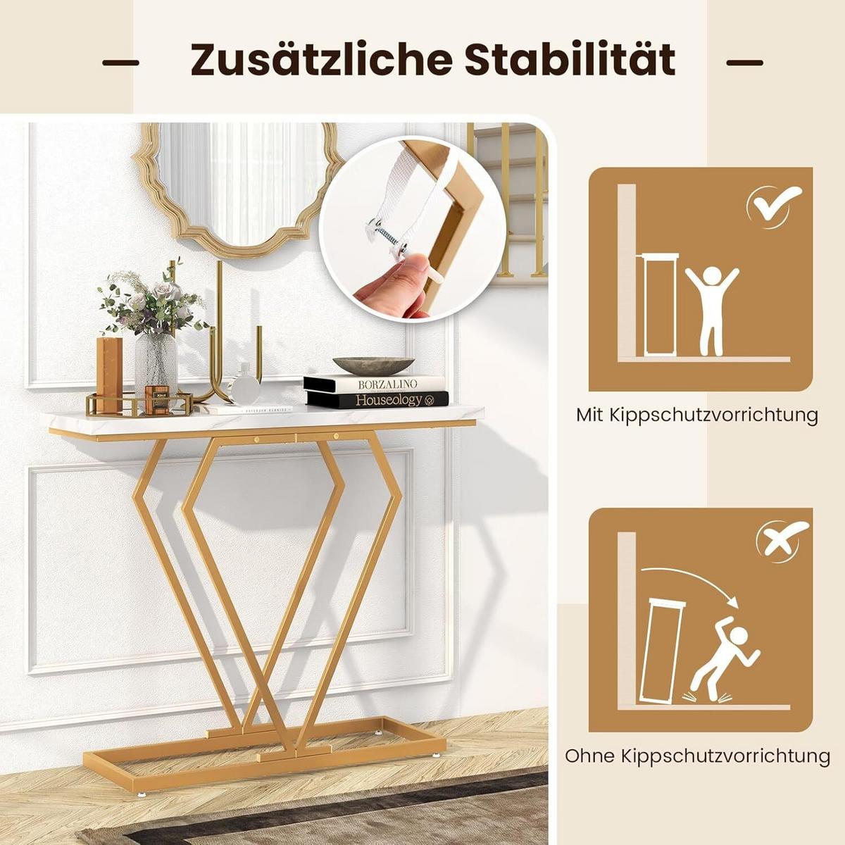 KONSOLENTISCH 80cm Weiß - Weiß, Metall (30/100/80cm) - COSTWAY