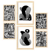 POSTER Set Mit 6 Kaput Handwerk In Liebhaber Abstrakt Ästhetische Dekorative Gemälde Für Ihr Wohnzimmer Zuhause A3 & A4 Rahmen Aus Hellem Holz - Beige, Papier (29/3cm) - Nacnic