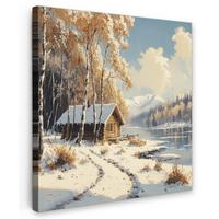 LEINWANDBILD Winter - Schnee - Zuhause - Natur Deko Groß 90x90 cm - Hellbraun, Textil (90/90cm) - MuchoWow