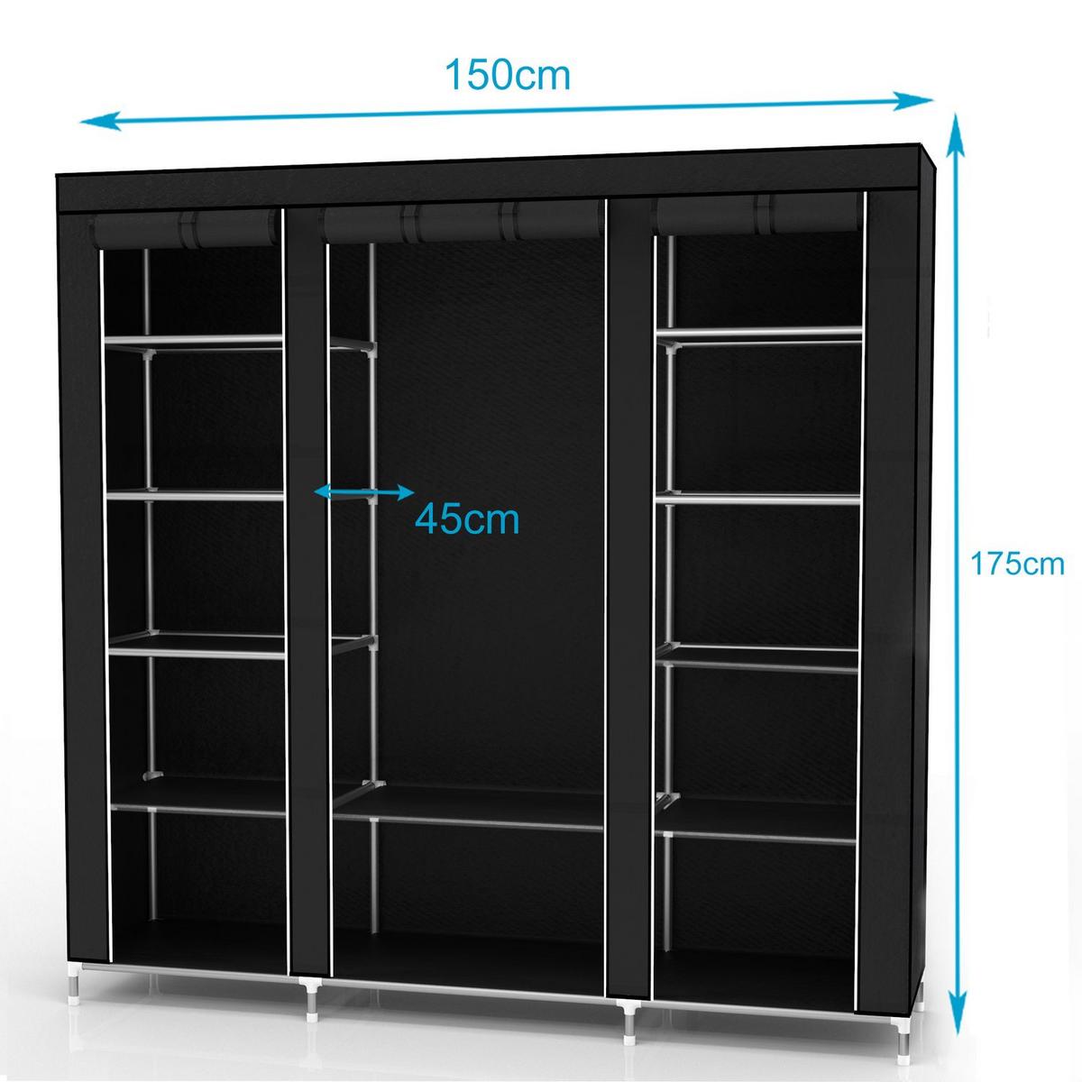 KLEIDERSCHRANK FALTBAR - Schwarz, Textil (45/175/150cm) - Intirilife