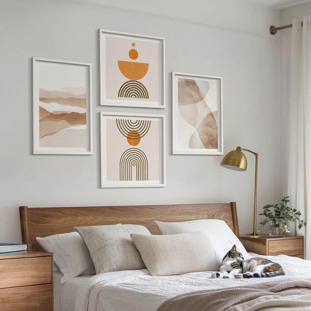 BILDER SET 4er Set - 50x50 cm & 40x60 cm Weißer Rahmen - Strukturen schattieren Minimalismus - Weiß, Kunststoff (50/50cm) - TULUP
