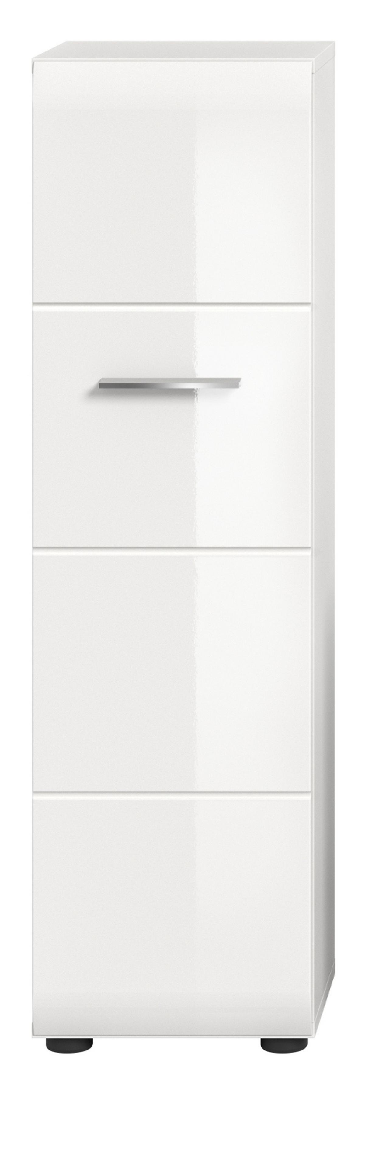 BADKOMMODE weiß Hochglanz 30 x 106 cm, Badezimmer Midischrank hängend oder stehend - Weiß Hochglanz/Silberfarben, Holzwerkstoff/Kunststoff (30/106/30cm) - Inn.Furn
