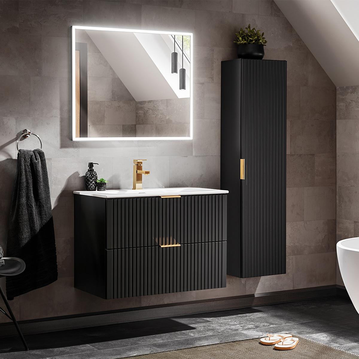BADMÖBEL 80.2cm Adriel 2er-Set Mattschwarz - Schwarz, Holzwerkstoff (80.2/57/46cm) - Petits-meubles