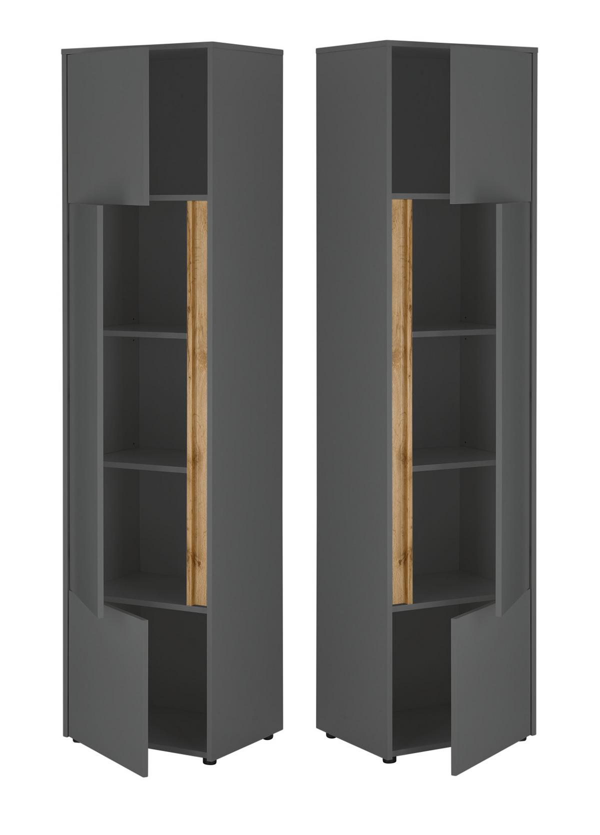 AKTENSCHRANK Set 4-teilig grau matt, Eiche Wotan 140 x 200 cm, Schrank-Regal-Kombination mit 20 Fächern - Eiche Wotan/Schwarz, Holzwerkstoff/Kunststoff (140/200/40cm) - Furn.Design