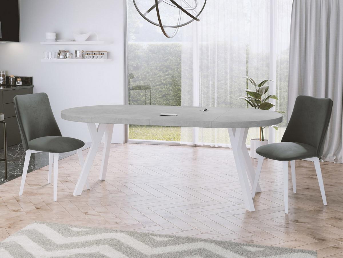 ESSTISCH Twixy runder ausziehbarer, Grauer Beton 100-200/100/76 cm - Hellgrau/Weiß, Holz/Holzwerkstoff (100/200/76cm) - WFL GROUP