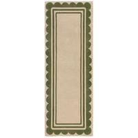 WOLLTEPPICH WENSUM, mit grafischem Muster mit Rahmen, Grün-Beige, 80 x 230 cm - Grün, Textil (230/80cm) - KADIMA DESIGN