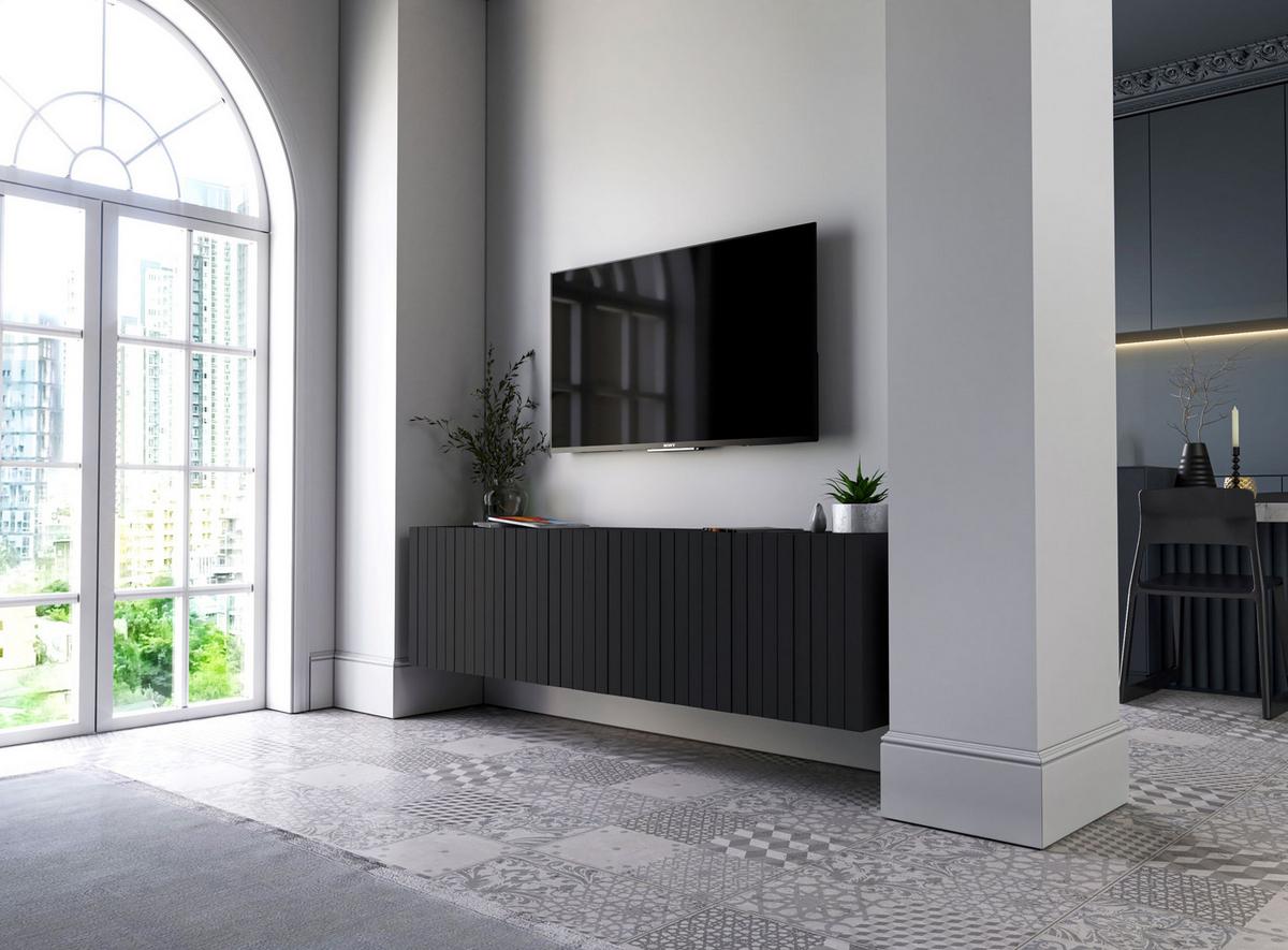 TV-SCHRANK Elpis Schwarz Matt Glamour 150 cm - Schwarz, Holzwerkstoff (150/37.5/36.5cm) - Meble Lindner