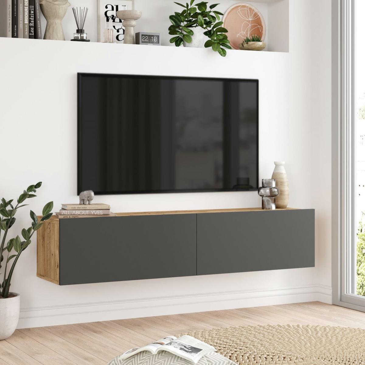 TV-ELEMENT Lapinlahti - Anthrazit, Holzwerkstoff (140/29.5/31.5cm) - [en.casa]