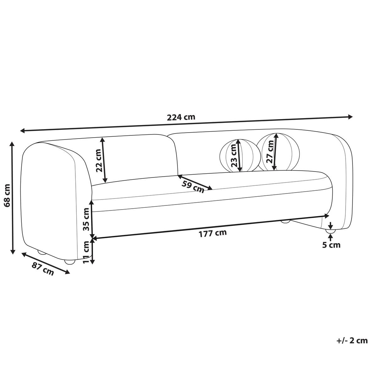 3-SITZER-SOFA Samtstoff Dunkelbraun Leiren - Dunkelbraun, Textil (224/68/87cm) - Beliani