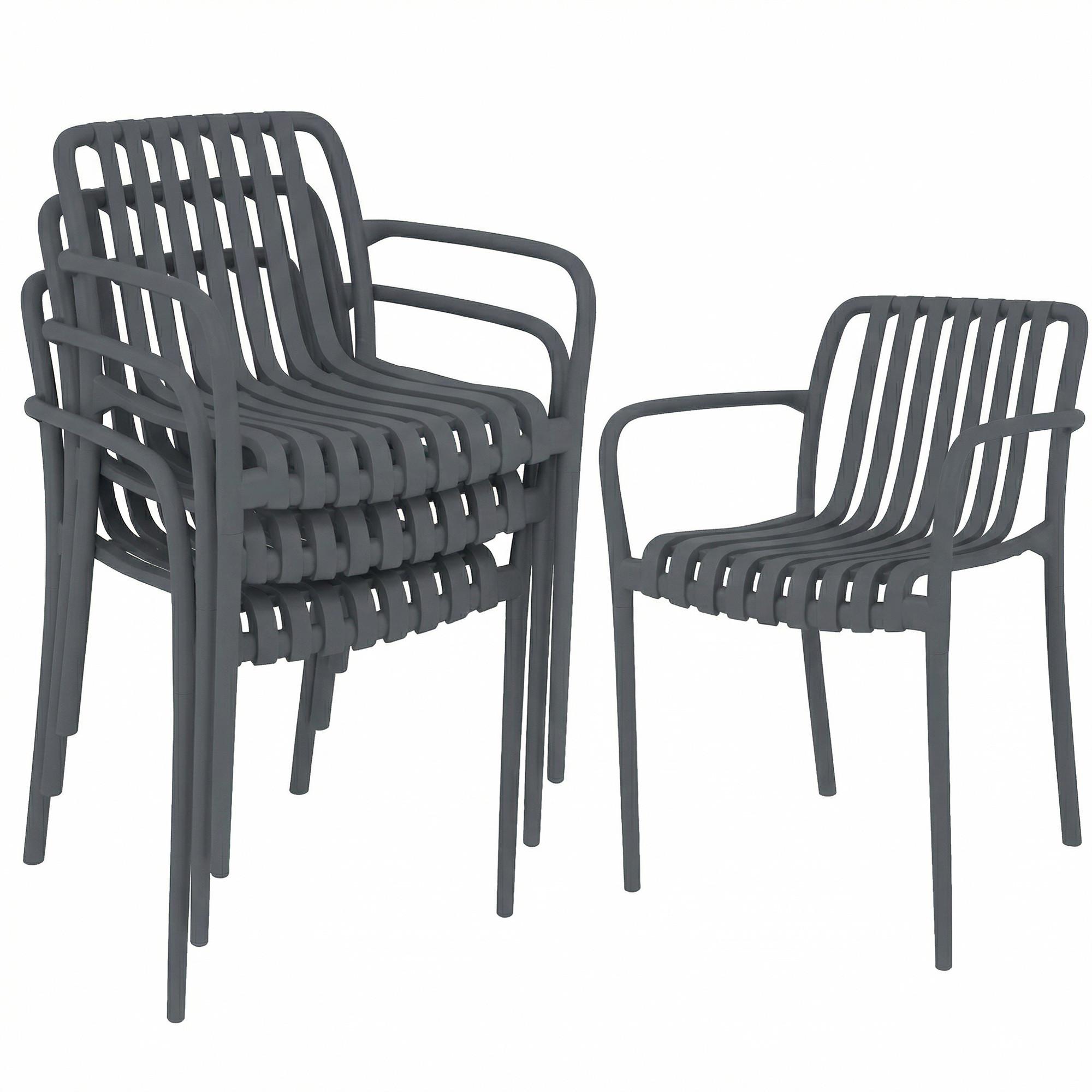 GARTENSTÜHLE 4er Set Kunststoff Dunkelgrau - Dunkelgrau, Kunststoff (55/81.5/58.5cm) - Outsunny