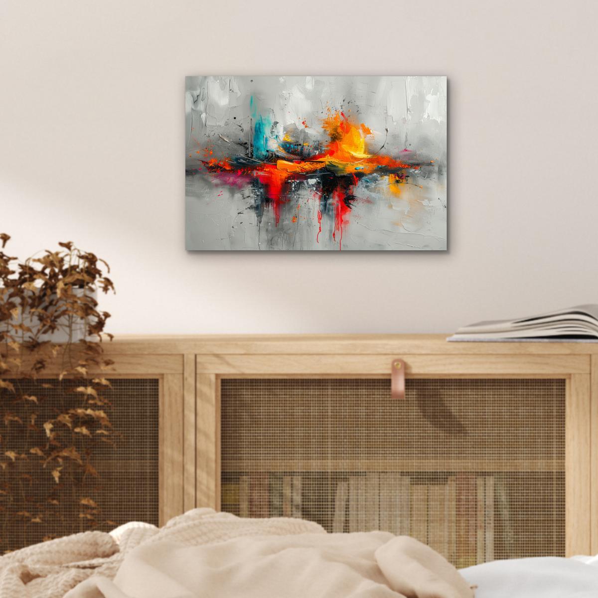 METALLBILD Moderne Kunst - Orange - Grau - Abstrakt 30x20 cm - Hellgrau, Metall (30/20cm) - MuchoWow