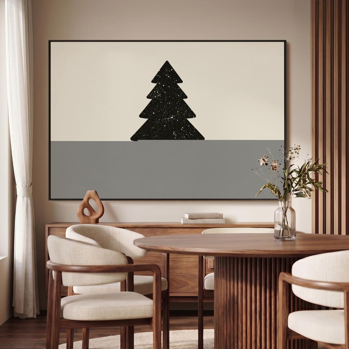 LEINWAND Bilder mit Rahmen - Weihnachtsbaum - Schwarz - Urlaub - Beige - 150x100 - Schwarz, Textil (150/100cm) - MuchoWow