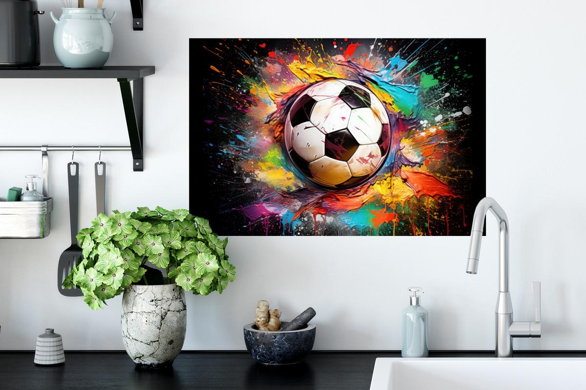 WANDTATTOO Fußball - Farbe - Farben - Schwarz - Weiß Deko Wohnzimmer 60x40 cm - Weiß, Kunststoff (60/40/0.1cm) - MuchoWow