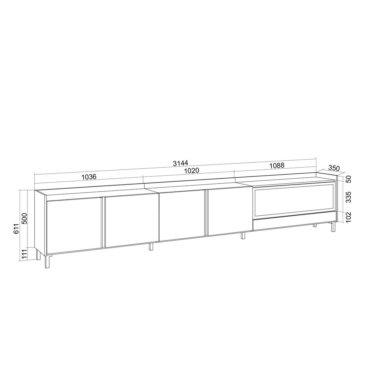 LOWBOARD, Weiß und Eiche, 315/35/61cm, Kamin mit Feuereffekt XXL - Weiß, Holzwerkstoff (315/61/35cm) - Skraut Home
