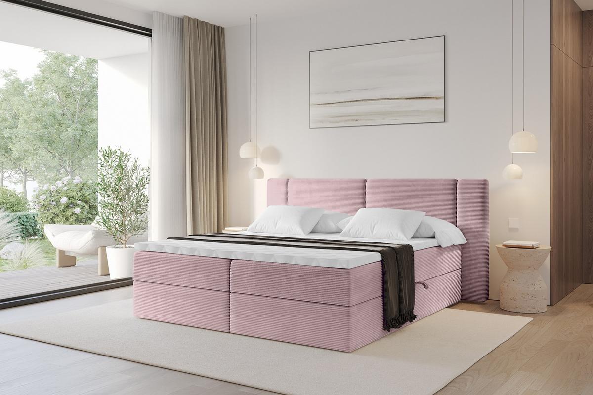 BOXBETT mit Matratze H4 - EVON - 180x200 cm Rosa - Rosa, Holzwerkstoff (180/200cm) - ALTDECOR