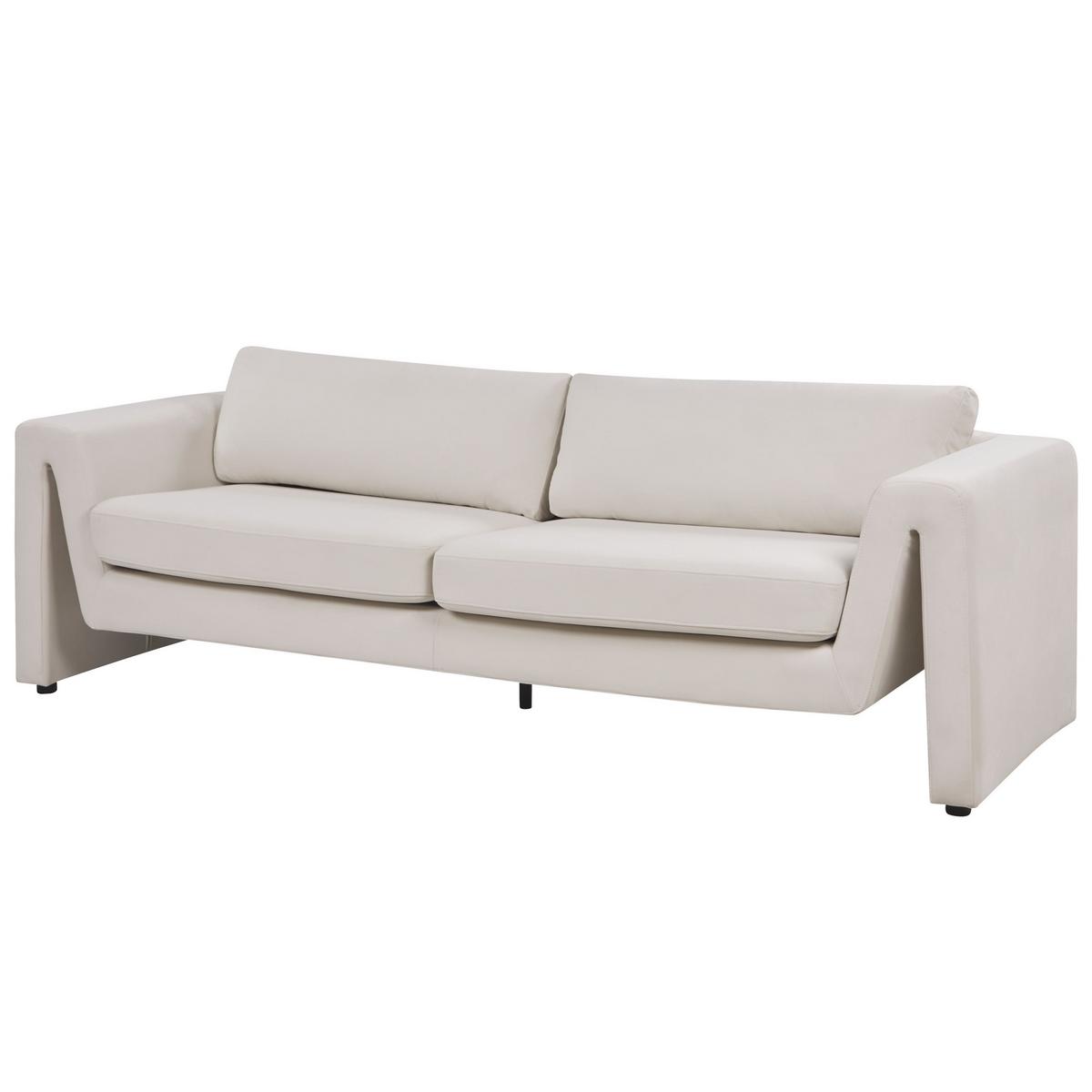 3-SITZER-SOFA Samtstoff hellbeige Maunu - Beige/Schwarz, Textil (237/76/83cm) - Beliani