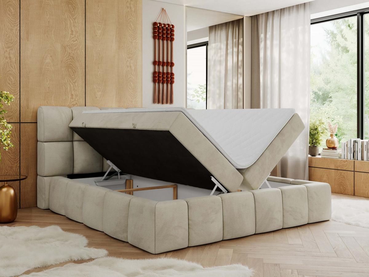 BOXBETT NIRA 180/200 - Beige Velvet - H3 - Beige, Holz/Textil (180/200cm) - MKS