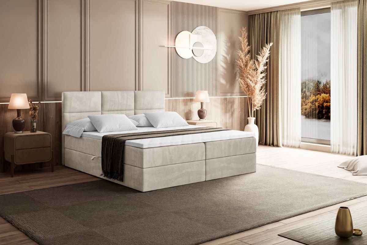 BOXBETT mit Matratze H4 und Lattenrost - OHIO - 140x200 cm - H4 - Ecru - Ecru, Holzwerkstoff (140/200cm) - ALTDECOR