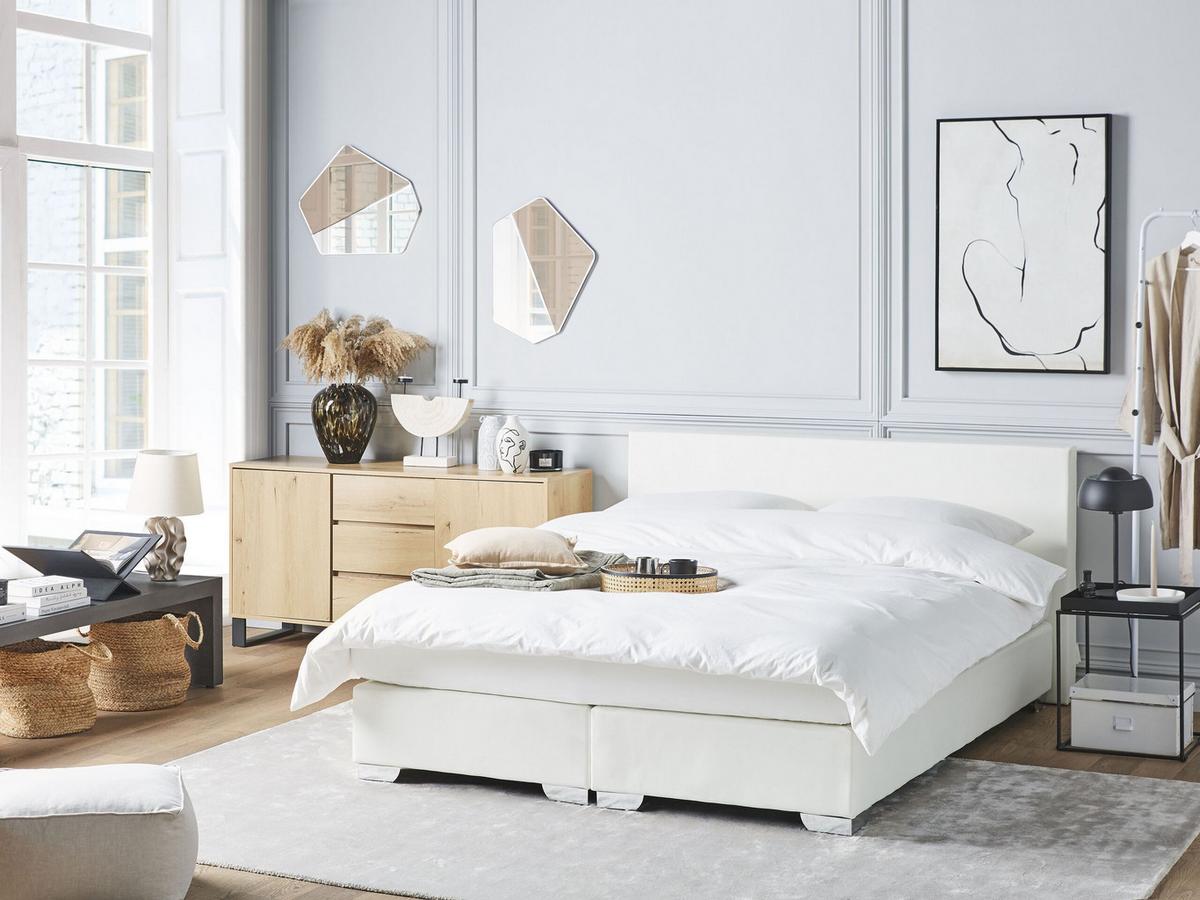 BOXSPRINGBETT 160/200cm Weiß President - Weiß, Kunststoff/Textil (160/200cm) - Beliani