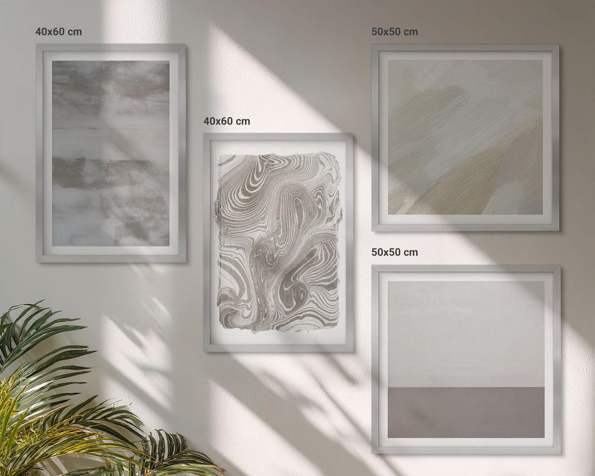 BILDER SET 4er Set - 50x50 cm & 40x60 cm Silberner Rahmen - Industriedesignstrukturen - Silberfarben, Kunststoff (50/50cm) - TULUP